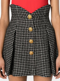 Gingham tweed mini skirt - White & Black