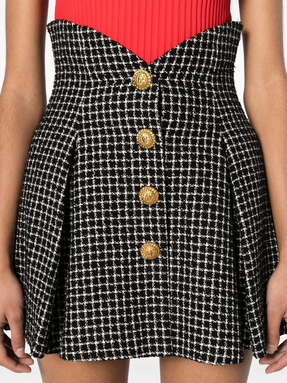 Gingham tweed mini skirt - White & Black