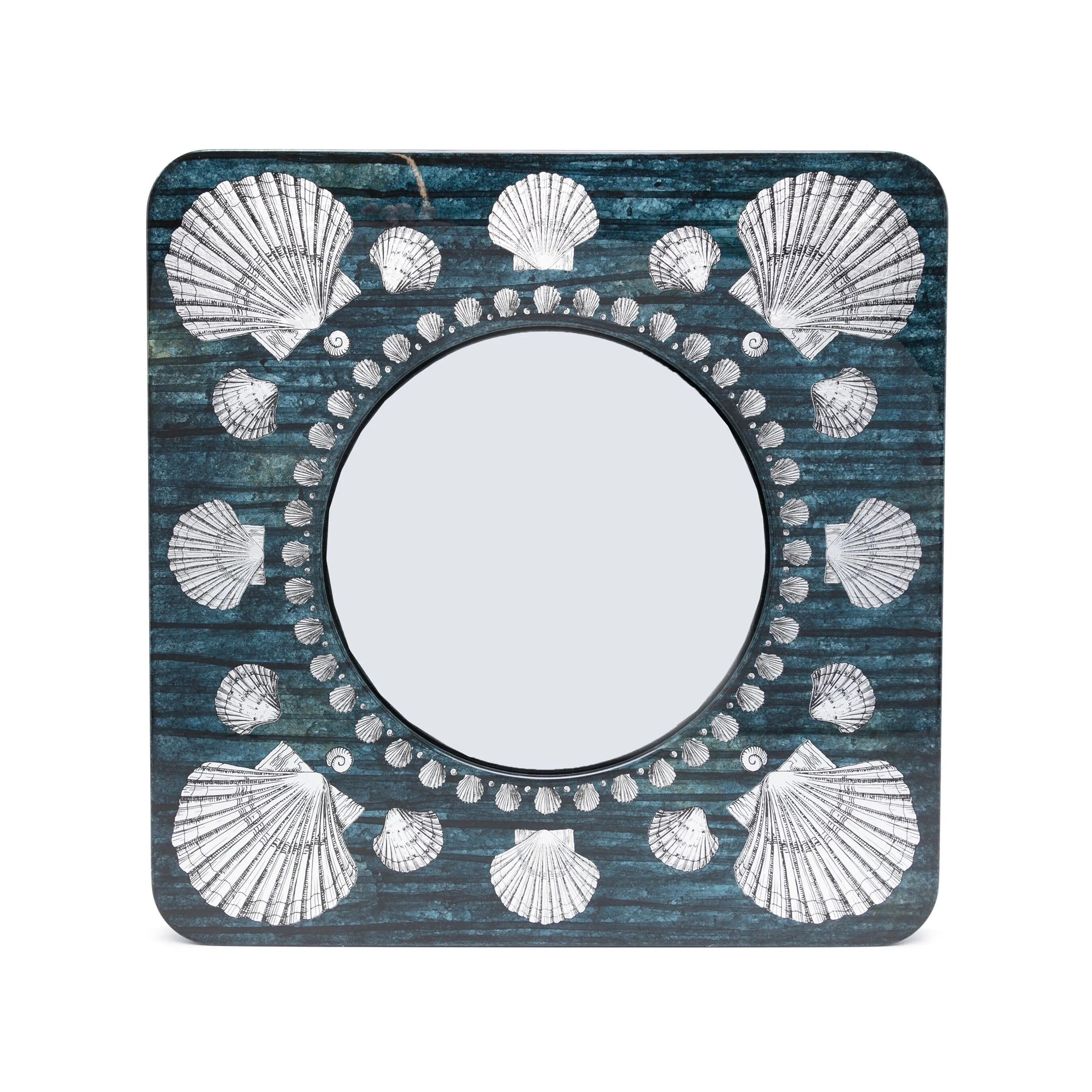Frame with convex mirror Giro di conchiglie - Silver & Blue