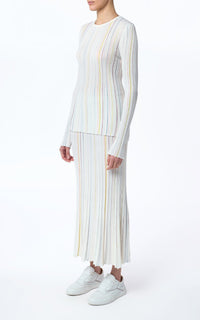 Ivory Multi / Pull col rond rayé Augie à manches longues en laine - Ivory Multi