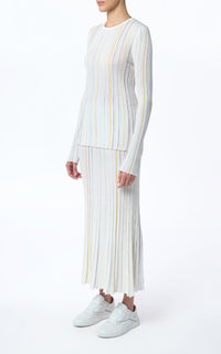 Ivory Multi / Pull col rond rayé Augie à manches longues en laine - Ivory Multi