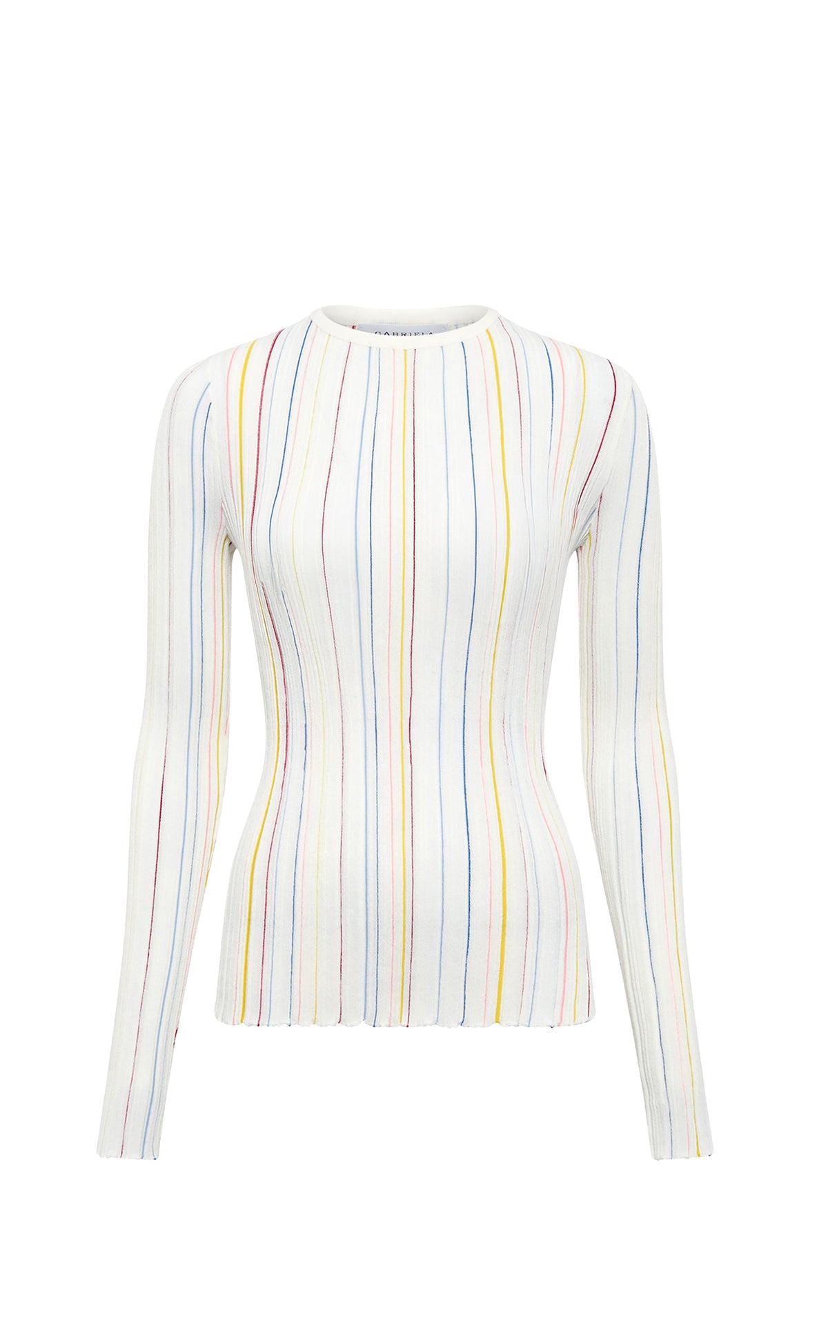Ivory Multi / Pull col rond rayé Augie à manches longues en laine - Ivory Multi