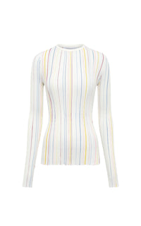 Ivory Multi / Pull col rond rayé Augie à manches longues en laine - Ivory Multi