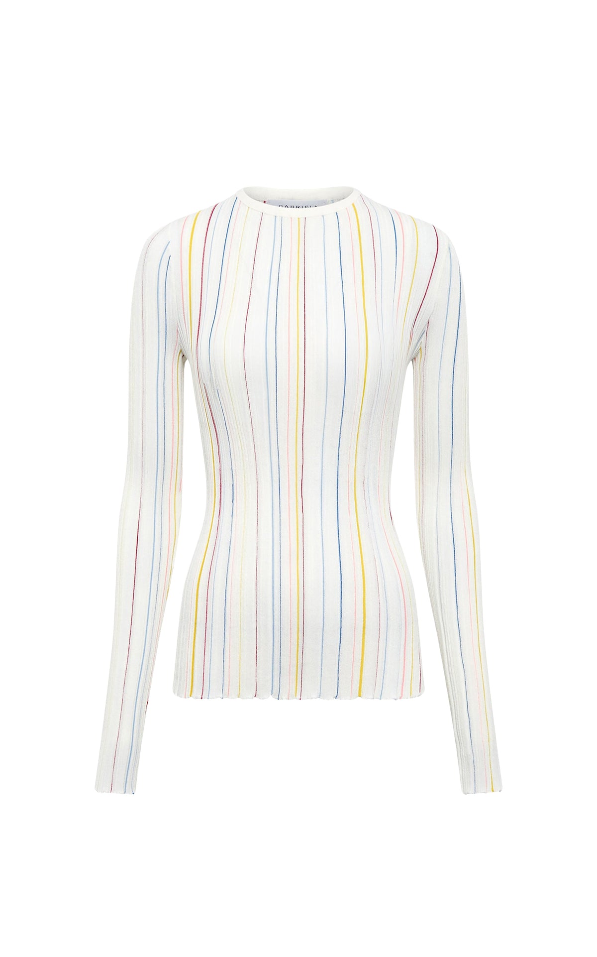 Ivory Multi / Pull col rond rayé Augie à manches longues en laine - Ivory Multi