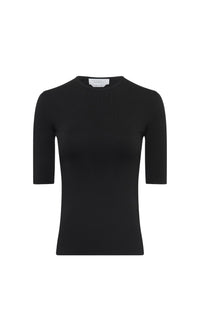 Pull col rond à manches courtes Anahita en soie - Black