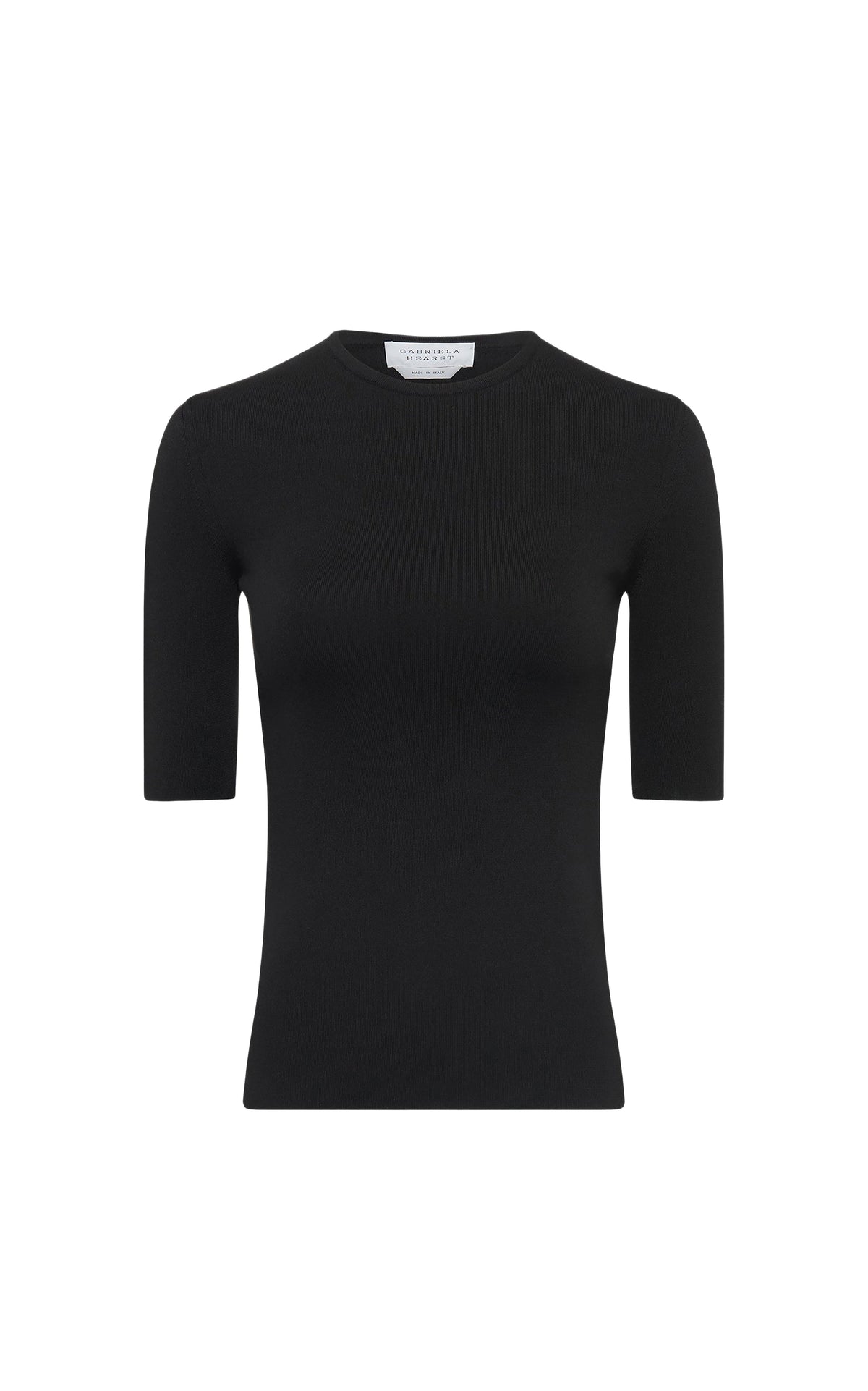 Pull col rond à manches courtes Anahita en soie - Black