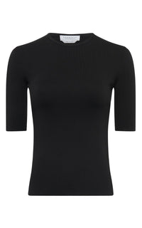 Black / Pull col rond à manches courtes Anahita en soie - Black