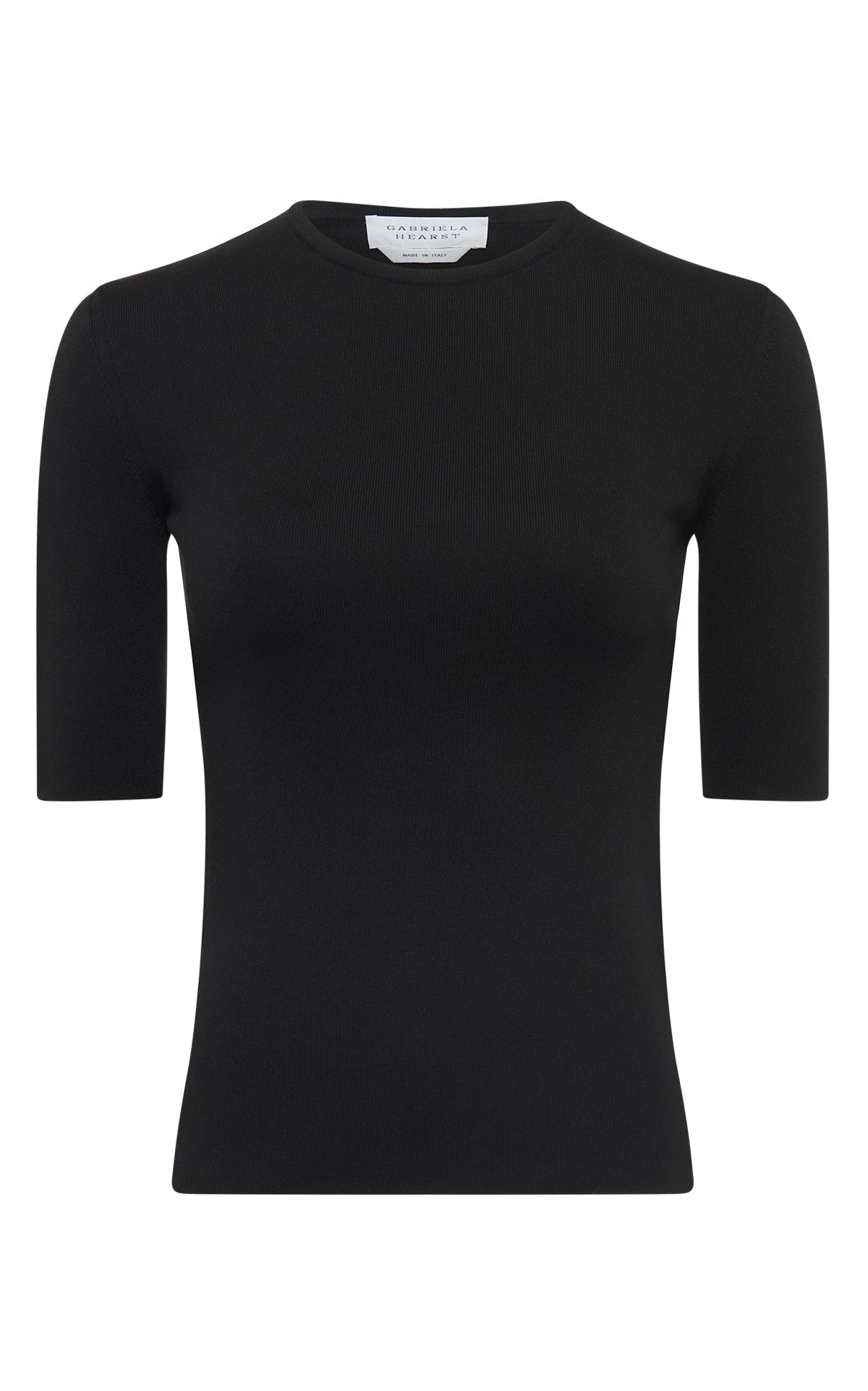 Black / Pull col rond à manches courtes Anahita en soie - Black