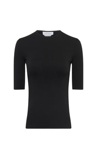 Black / Pull col rond à manches courtes Anahita en soie - Black