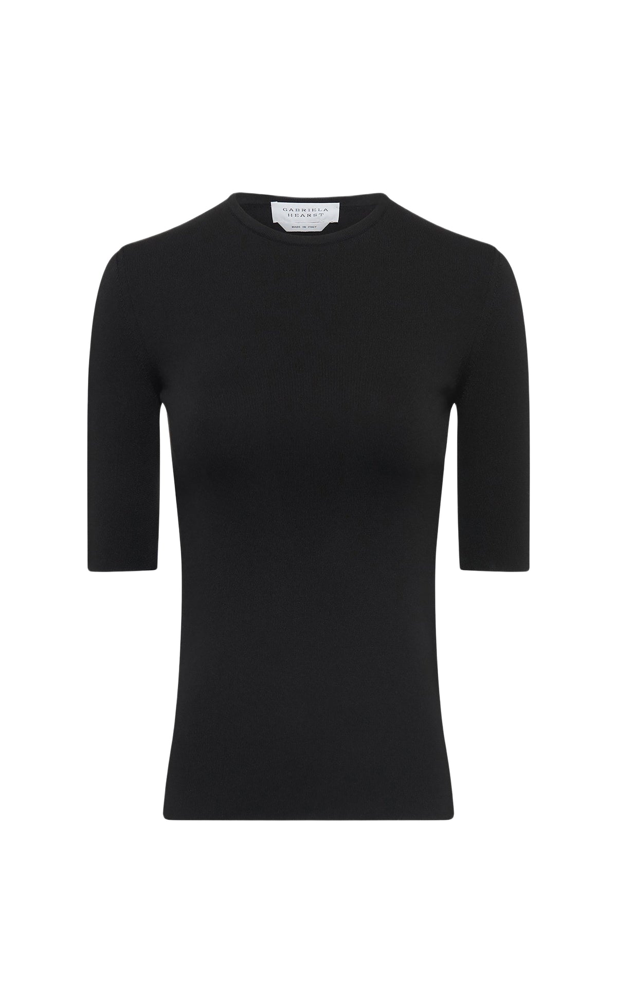 Black / Pull col rond à manches courtes Anahita en soie - Black