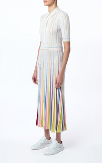 Calypso Pinstripes Dress en ivoire multicolore antilope mérinos fil