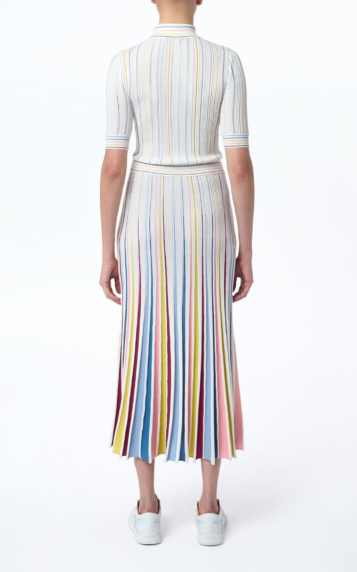 Ivory Multi / Robe à rayures fines Calypso en laine - Ivory Multi