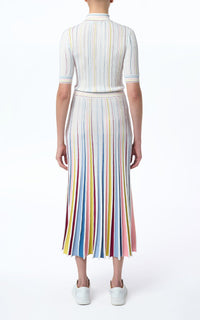 Calypso Pinstripes Dress en ivoire multicolore antilope mérinos fil
