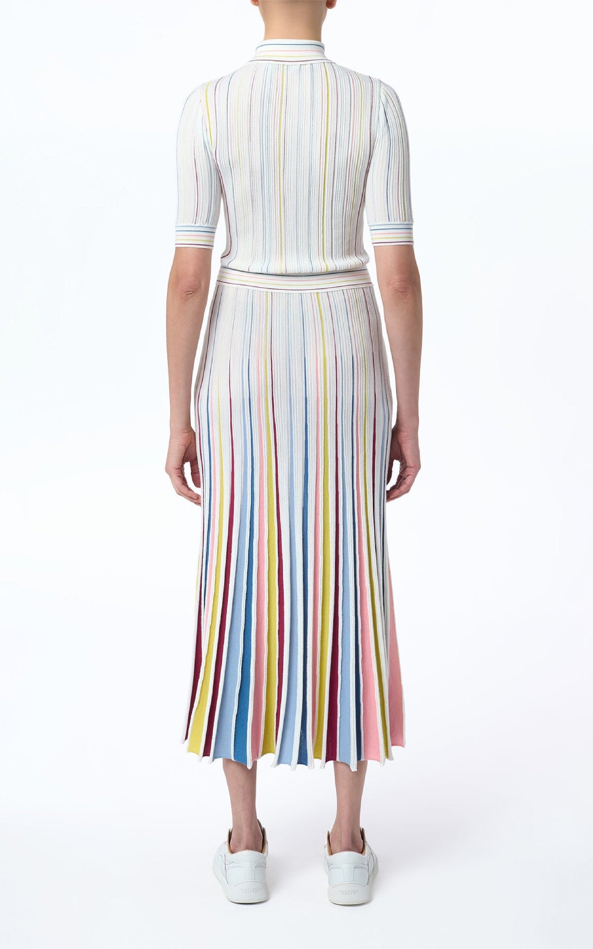 Calypso Pinstripes Dress en ivoire multicolore antilope mérinos fil