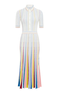 Ivory Multi / Robe à rayures fines Calypso en laine - Ivory Multi