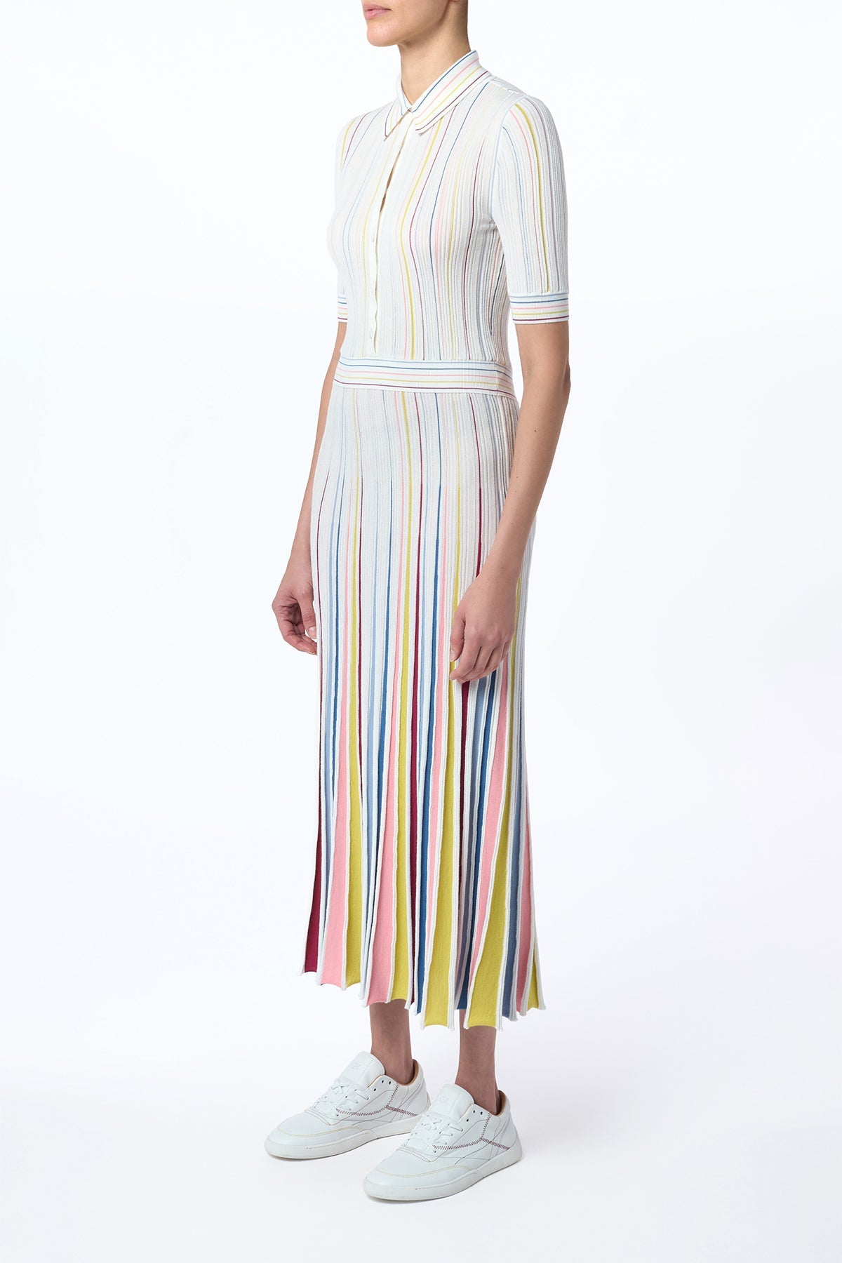 Ivory Multi / Robe à rayures fines Calypso en laine - Ivory Multi