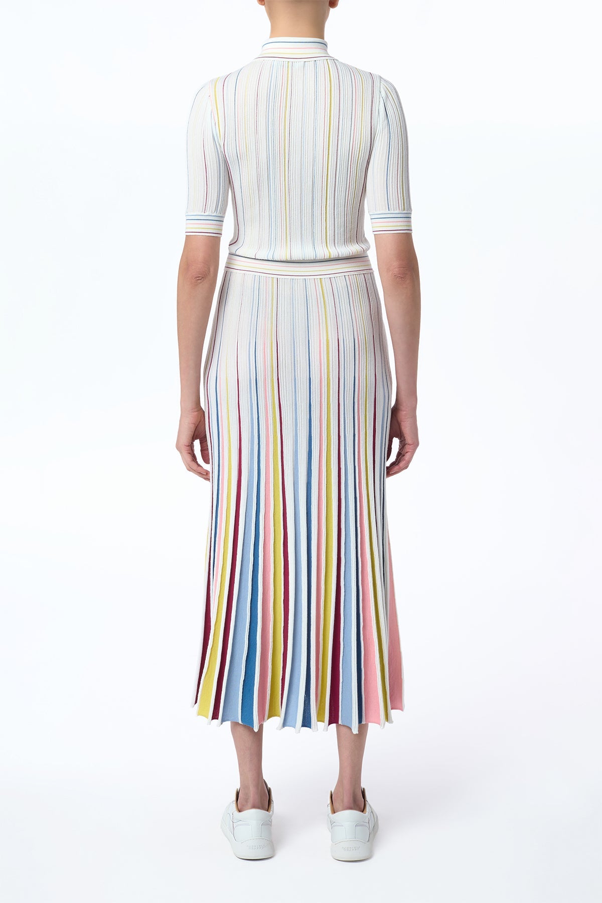 Ivory Multi / Robe à rayures fines Calypso en laine - Ivory Multi