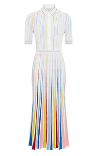 Calypso Pinstripes Dress en ivoire multicolore antilope mérinos fil