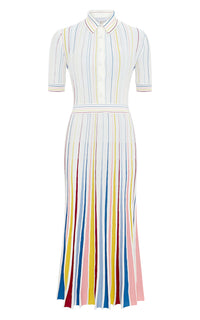 Ivory Multi / Robe à rayures fines Calypso en laine - Ivory Multi