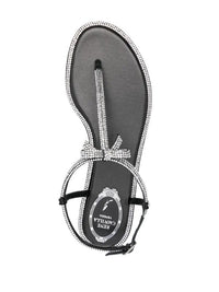 Sandales plates Caterina à strass en satin - Nero & Crystal