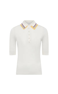 Wendelyn short-sleeve cashmere polo - Ivory Multi