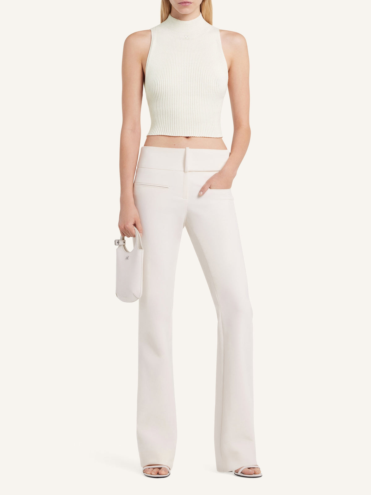 Top court col montant en maille - Heritage White