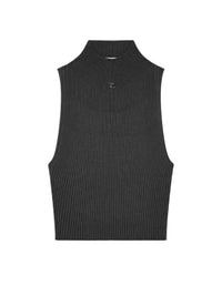 Top court col montant en maille - Black