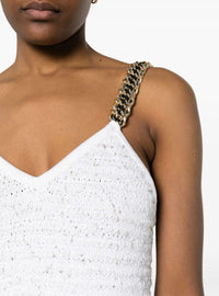 Short fringed tweed dress - White & Gold
