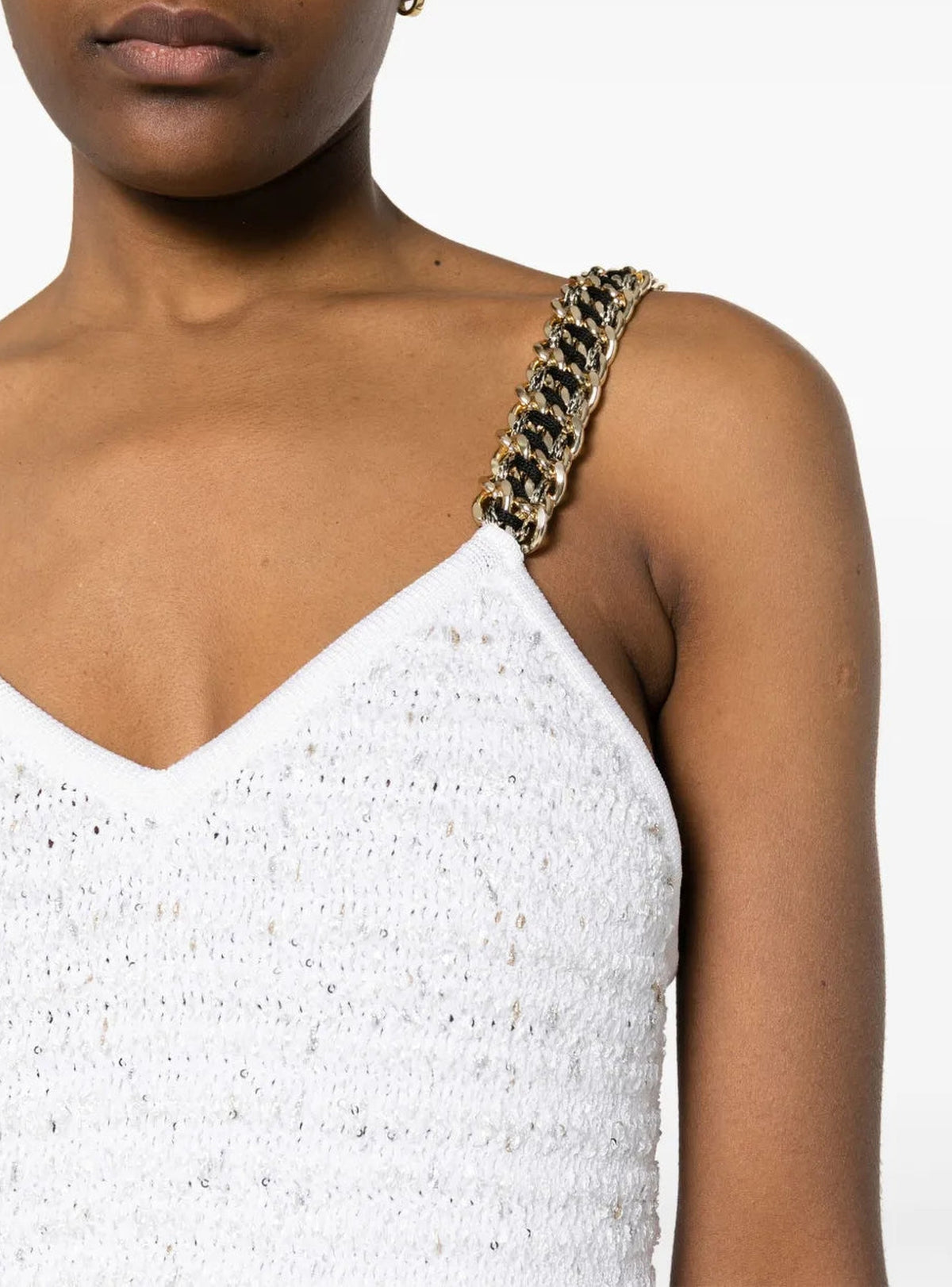 Short fringed tweed dress - White & Gold