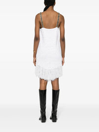 Short fringed tweed dress - White & Gold