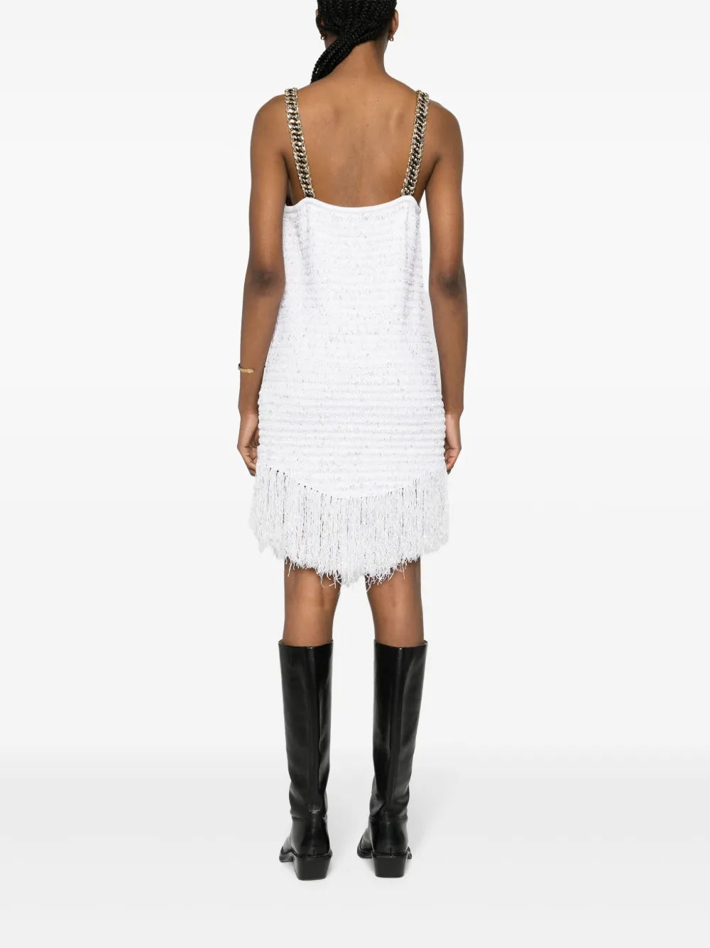 Short fringed tweed dress - White & Gold