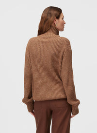 CLAY RIBBED ZIP UP MOCK NECK