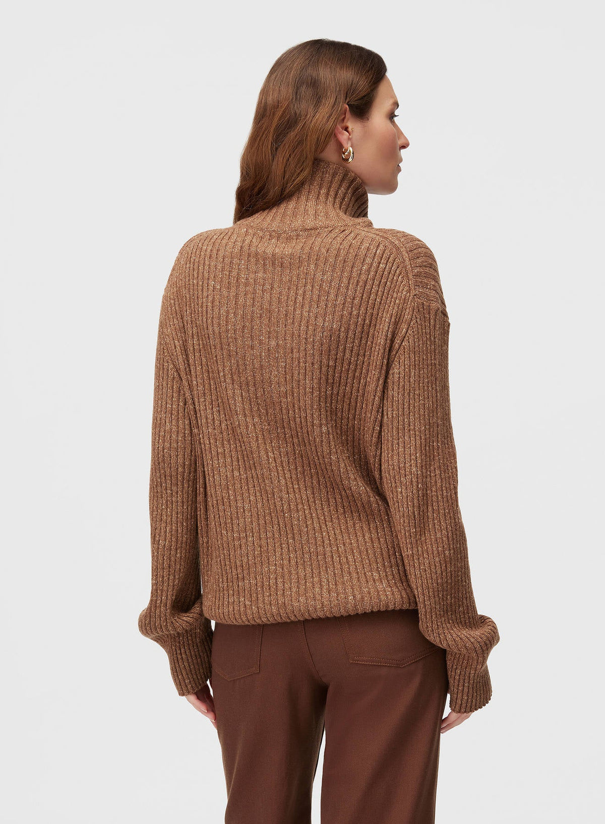 CLAY RIBBED ZIP UP MOCK NECK