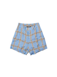 Bermuda caleçon taille élastiquée en laine mélangée - Blue & Beige Checks