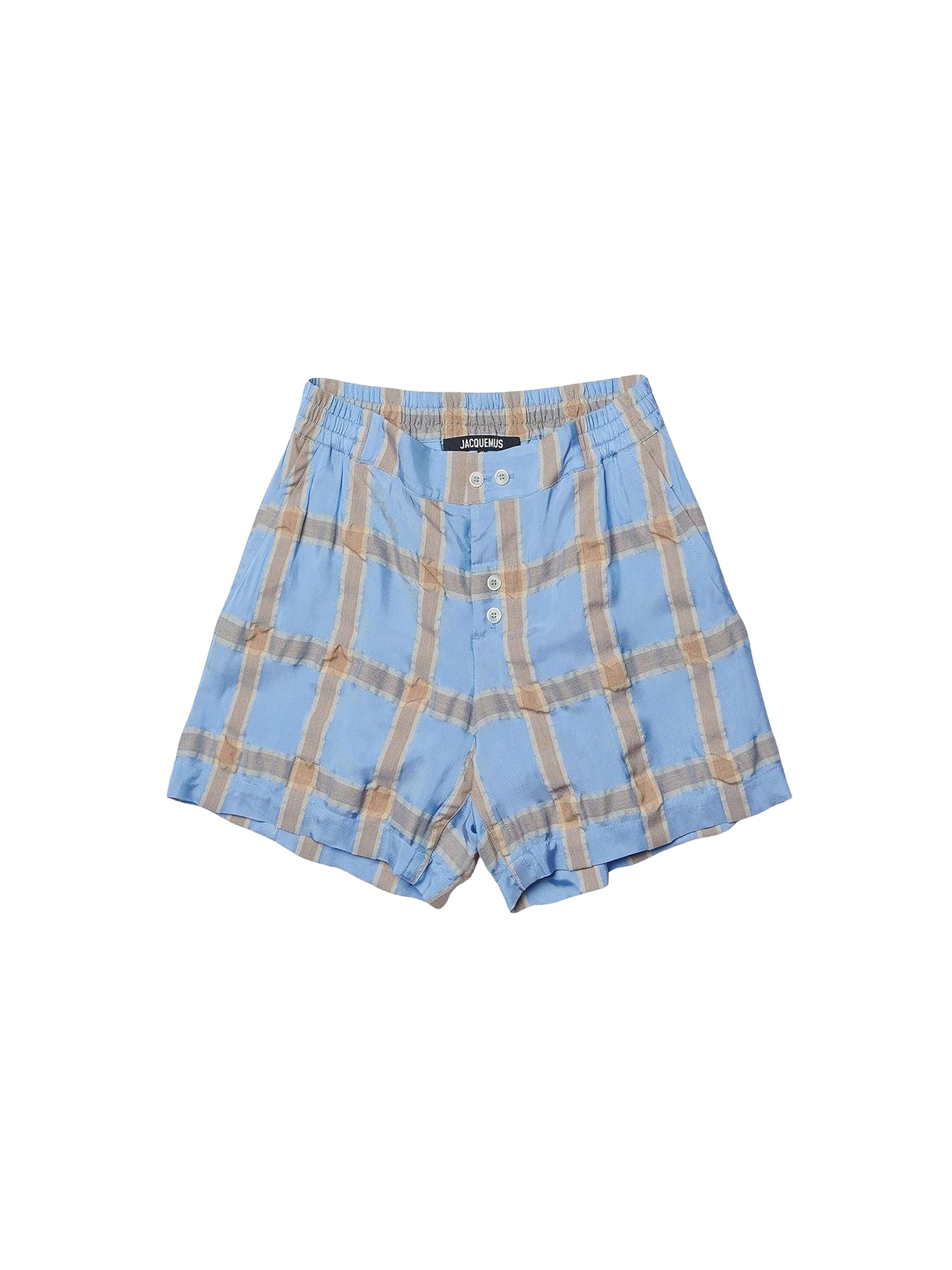 Bermuda caleçon taille élastiquée en laine mélangée - Blue & Beige Checks
