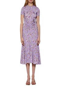 Robe longue à manches courtes imprimée - Muguet Lavande