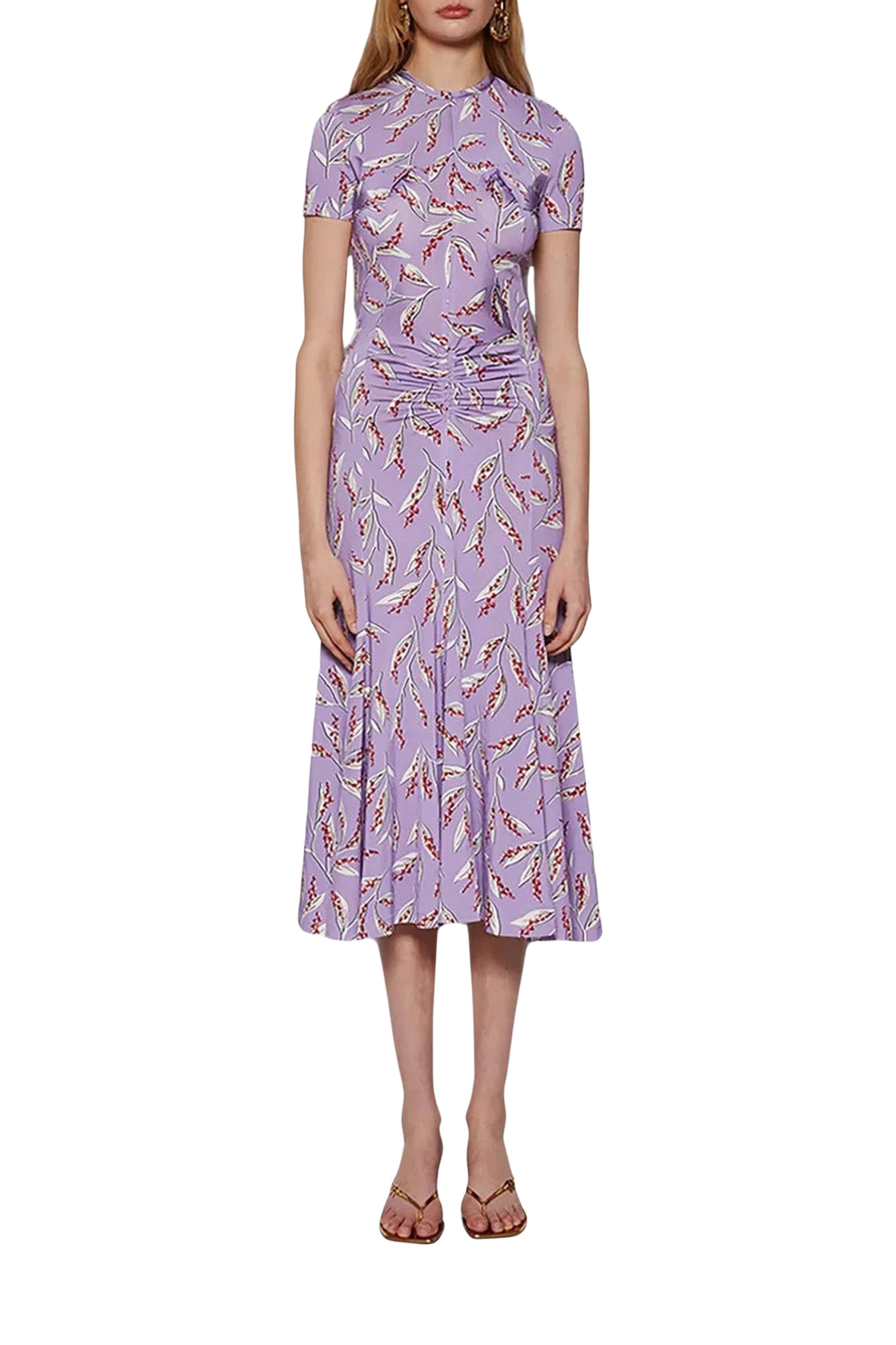 Robe longue à manches courtes imprimée - Muguet Lavande