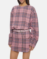 Mini robe manches longues en flanelle à carreaux - Multicolor