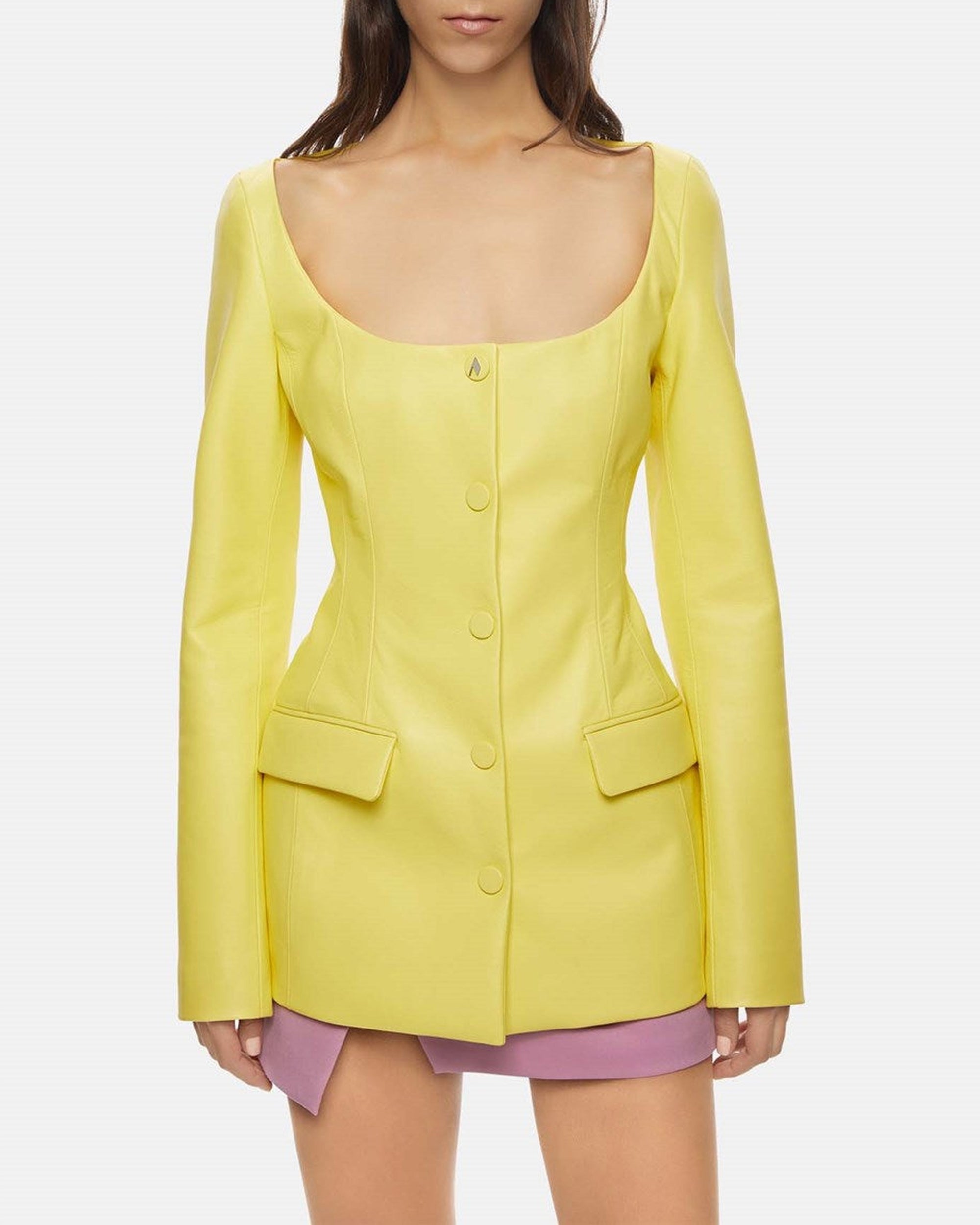 Blazer ajusté à encolure profonde - Pale Yellow