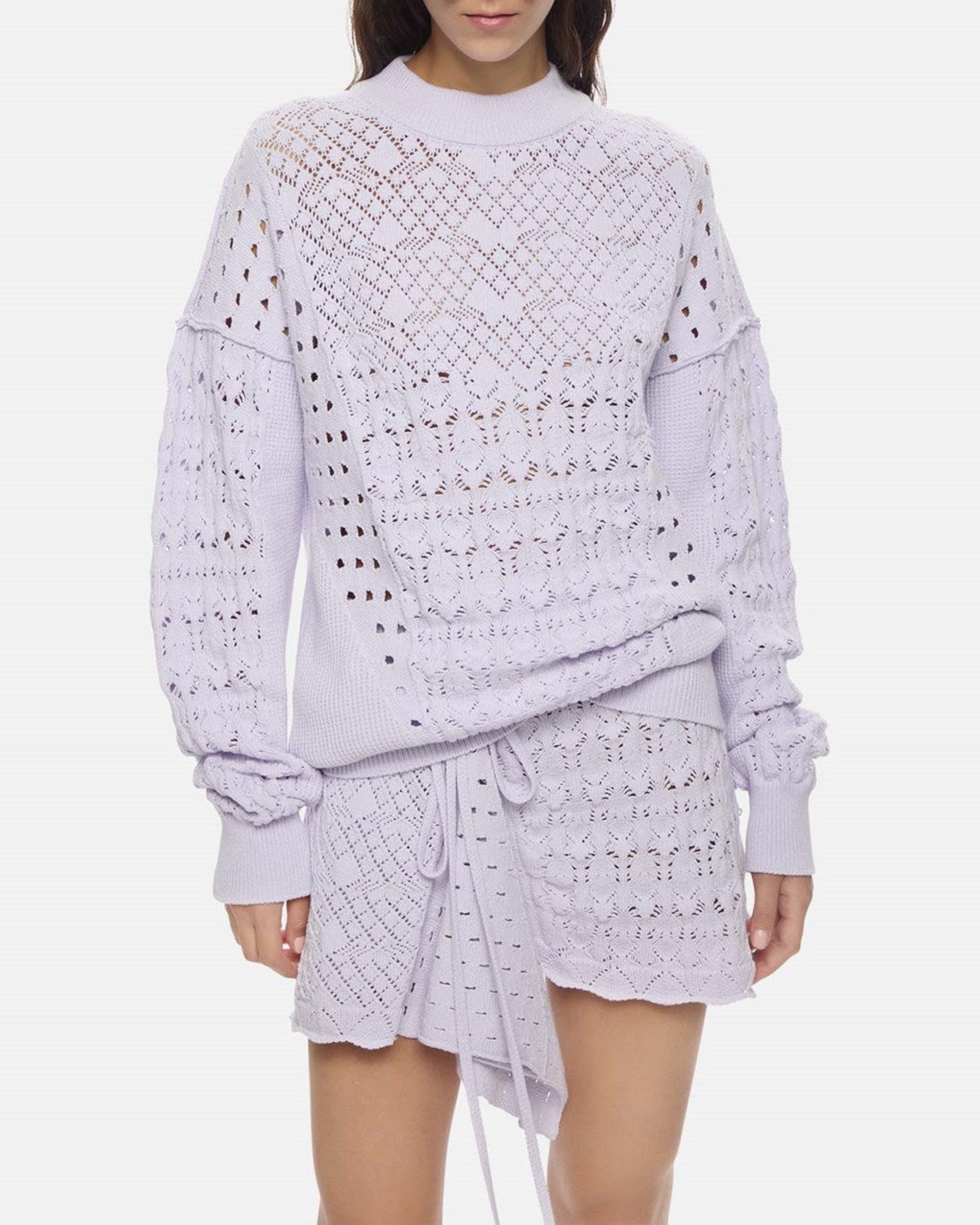 Pull boyfriend en crochet de coton - Lilac