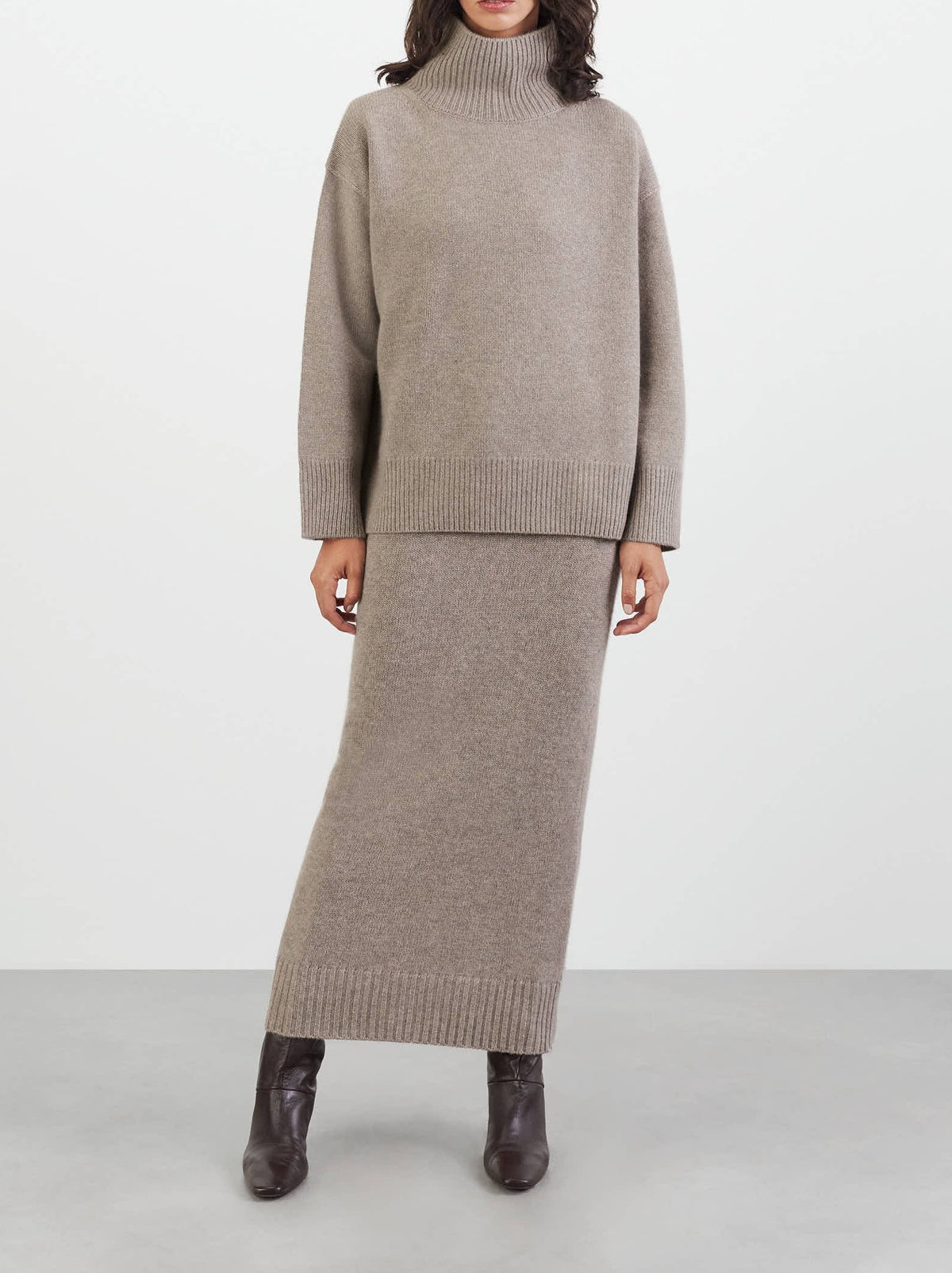 Jupe longue en laine et cachemire mélangé - Beige