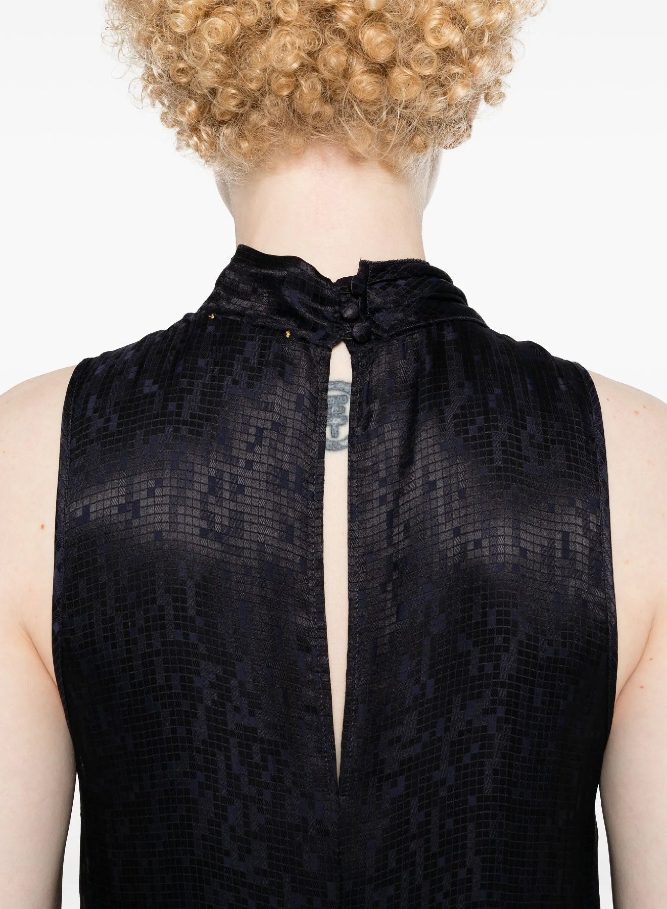 Silk blend microdamier flowing scarf dress - Nuit