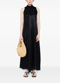 Silk blend microdamier flowing scarf dress - Nuit