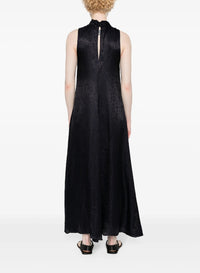 Silk blend microdamier flowing scarf dress - Nuit