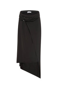 Asymmetrical long skirt with rings - Black
