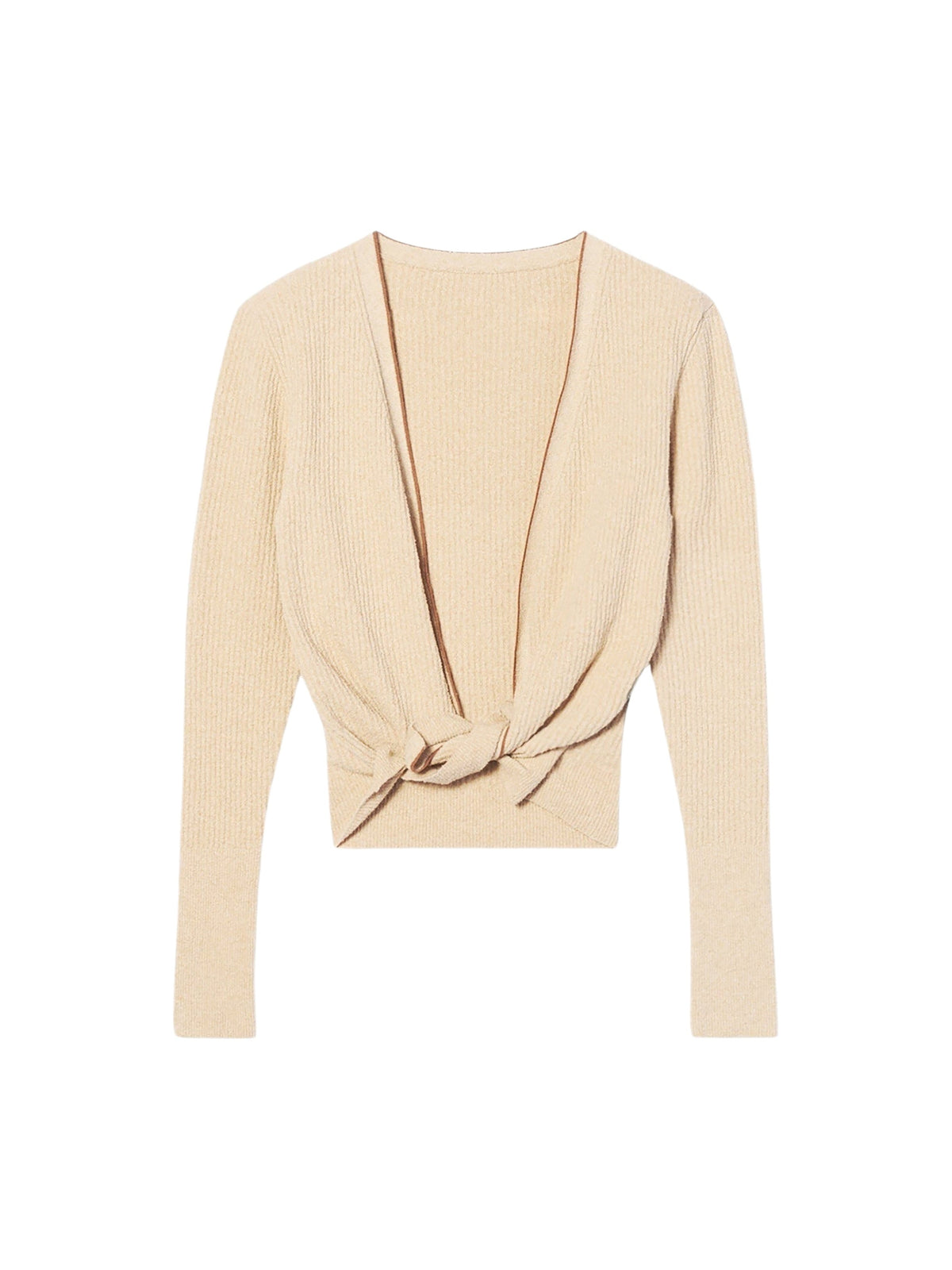 90€ / 0 sold //90 QTY / ST0%   Pull décolleté et torsadé à liseré - Beige