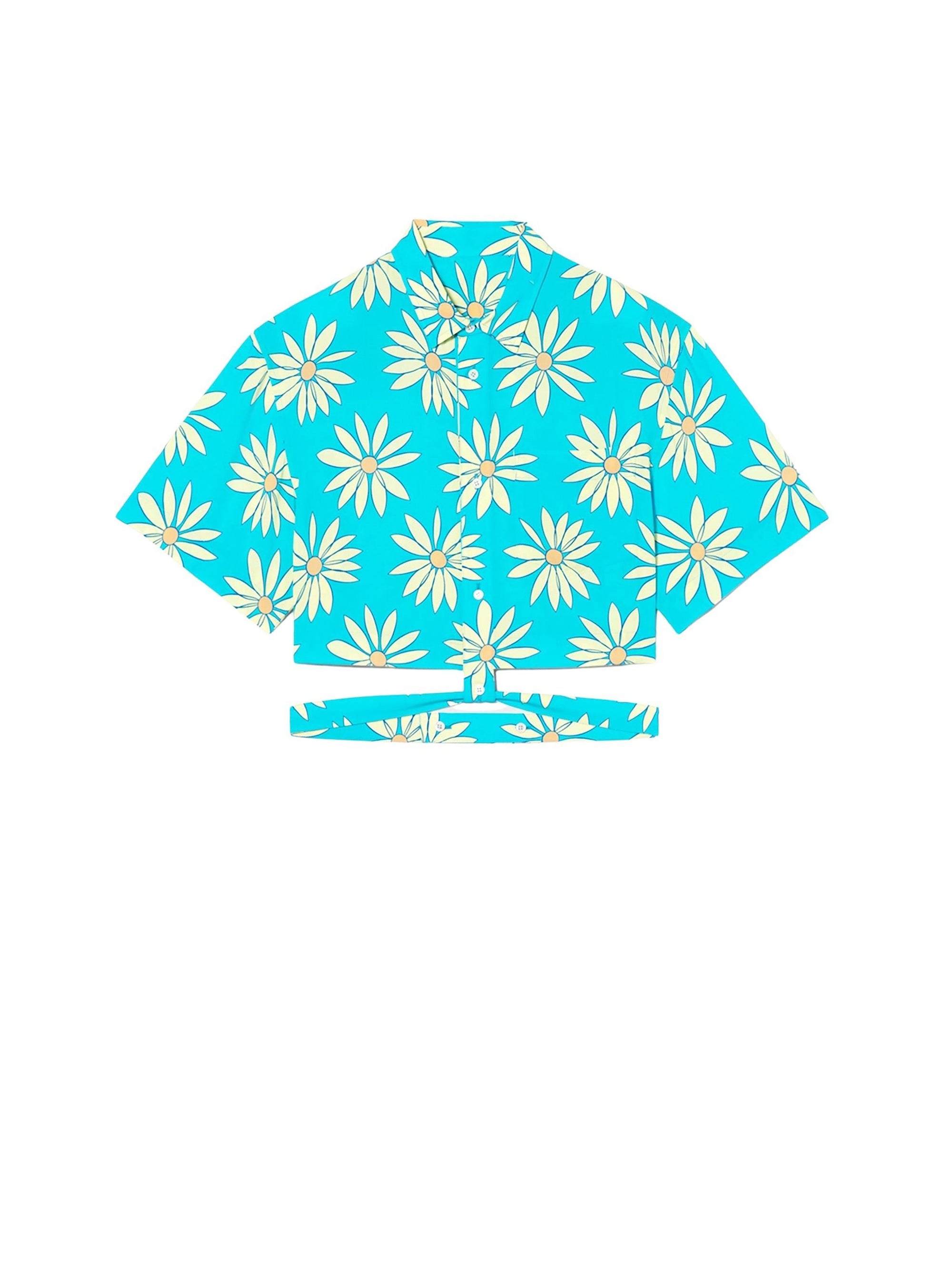 Chemise courte à fleurs - Green & Blue Flowers