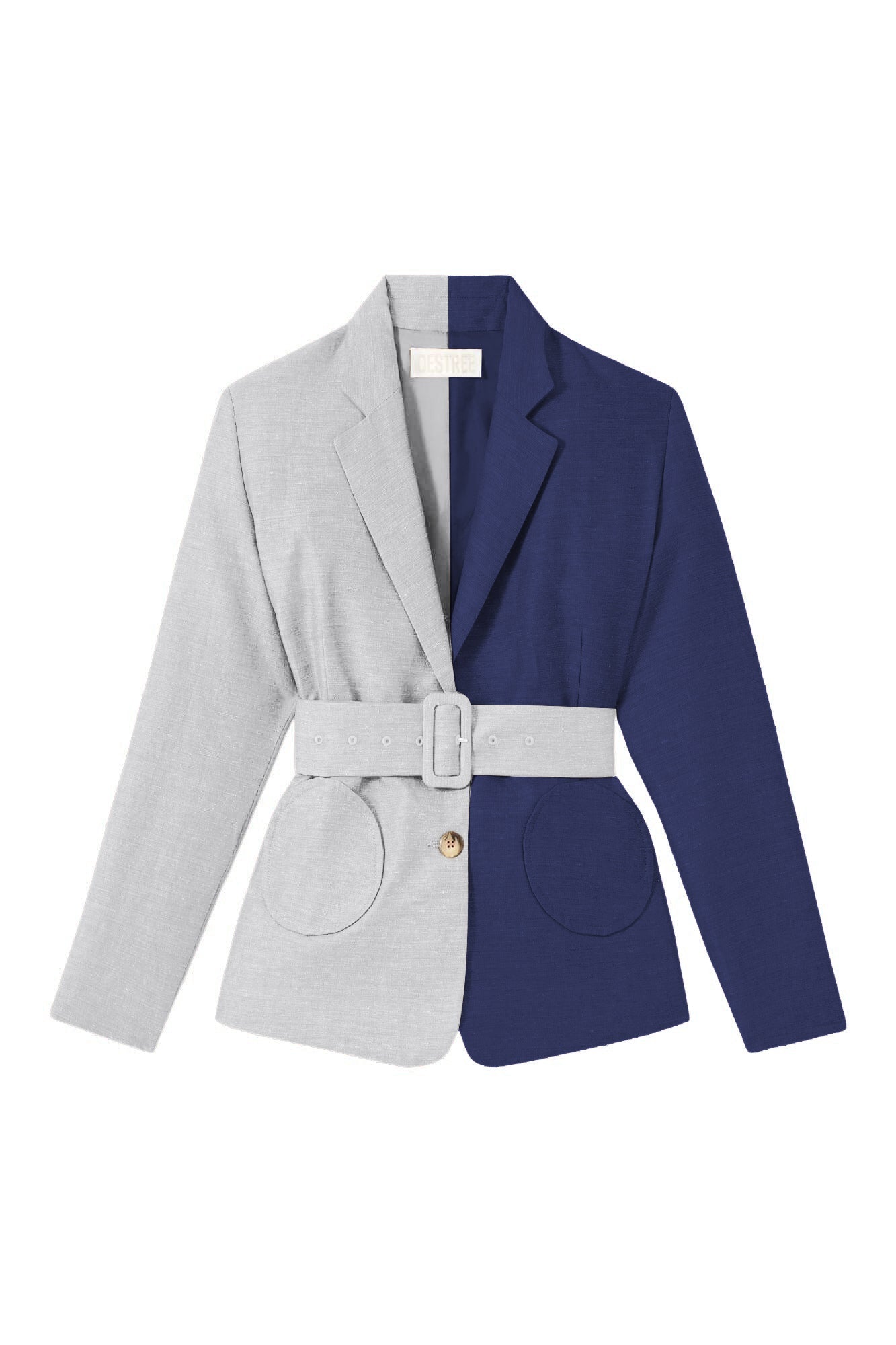 CELADON & NAVY BLUE HENRY JACKET BICOLOR FRONT Blazer ceinturé