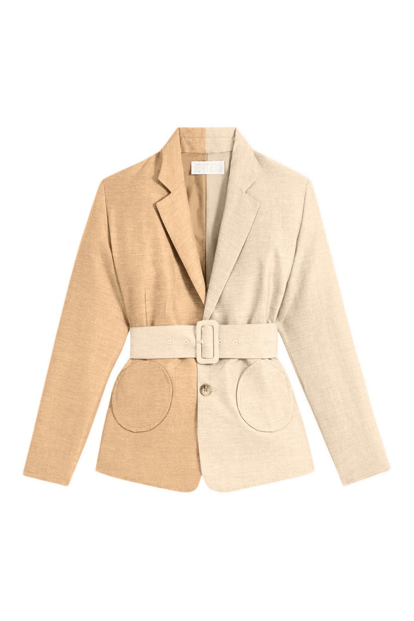 BEIGE & SAND HENRY JACKET BICOLOR FRONT Blazer ceinturé