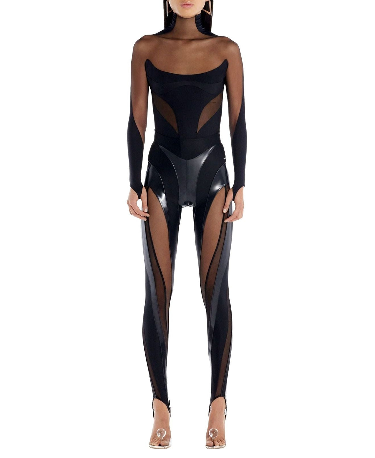 BLACK // Glossy sheer spiral legging